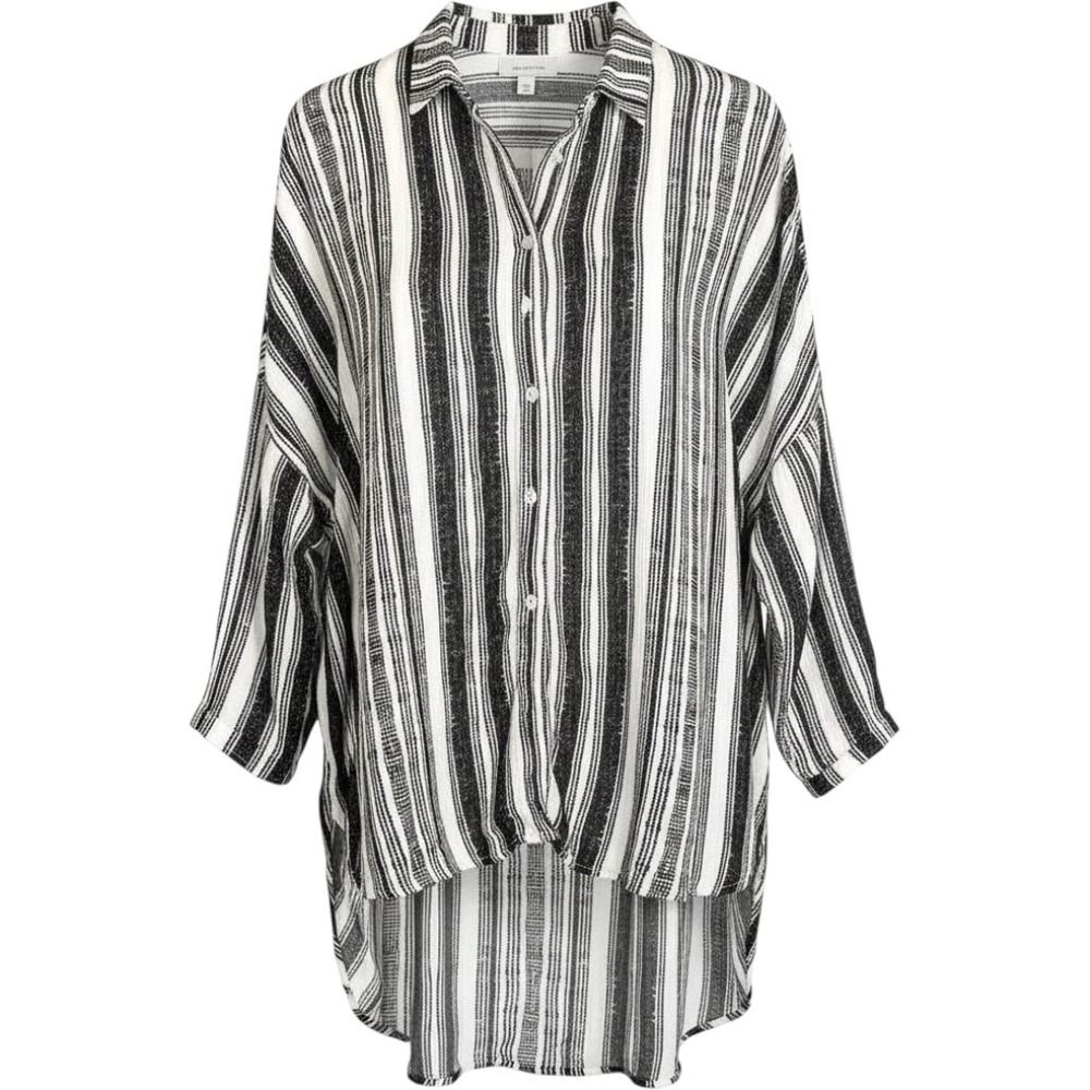 Lush Black and White Stripe High Low Button Up Womens Size M